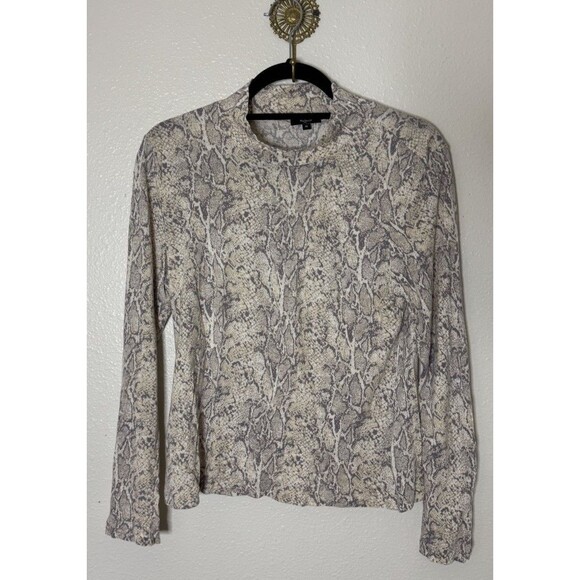 Rails Shirt Womens Cream Gray Ray Snakeskin Print Mock Neck Long Sleeve Sz M - Picture 1 of 6